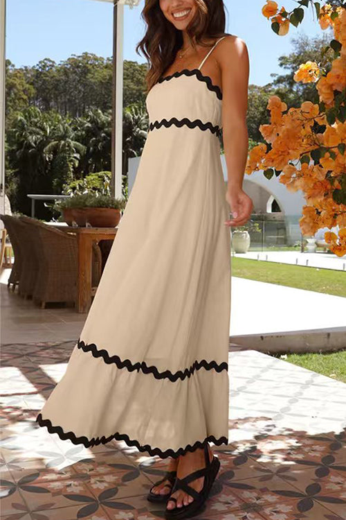 Margovil Spaghetti Strap Ric Rac Trim Swing Maxi Dress