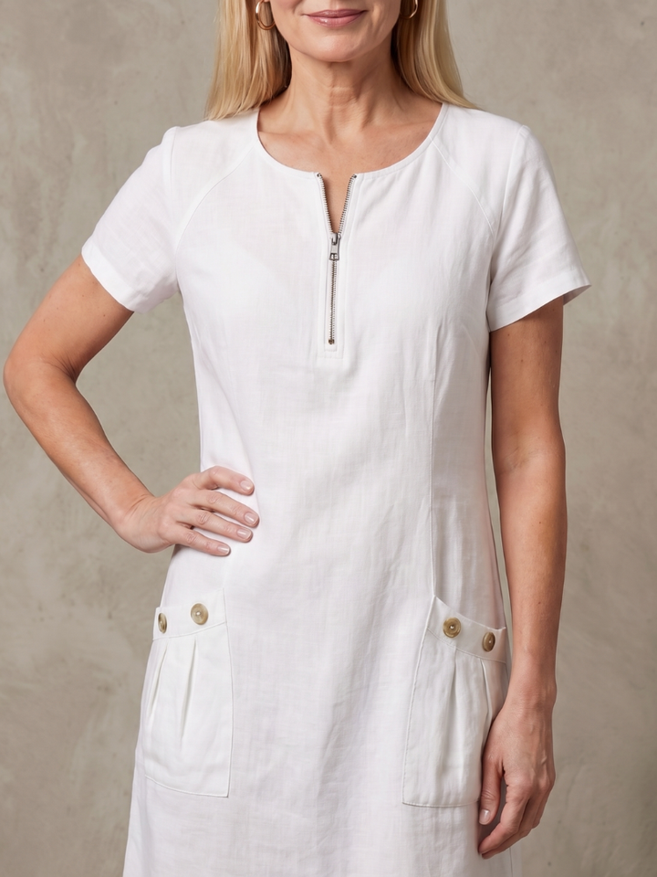 Zulimar | Zip Neck Pocket Detail Knee Length Dress