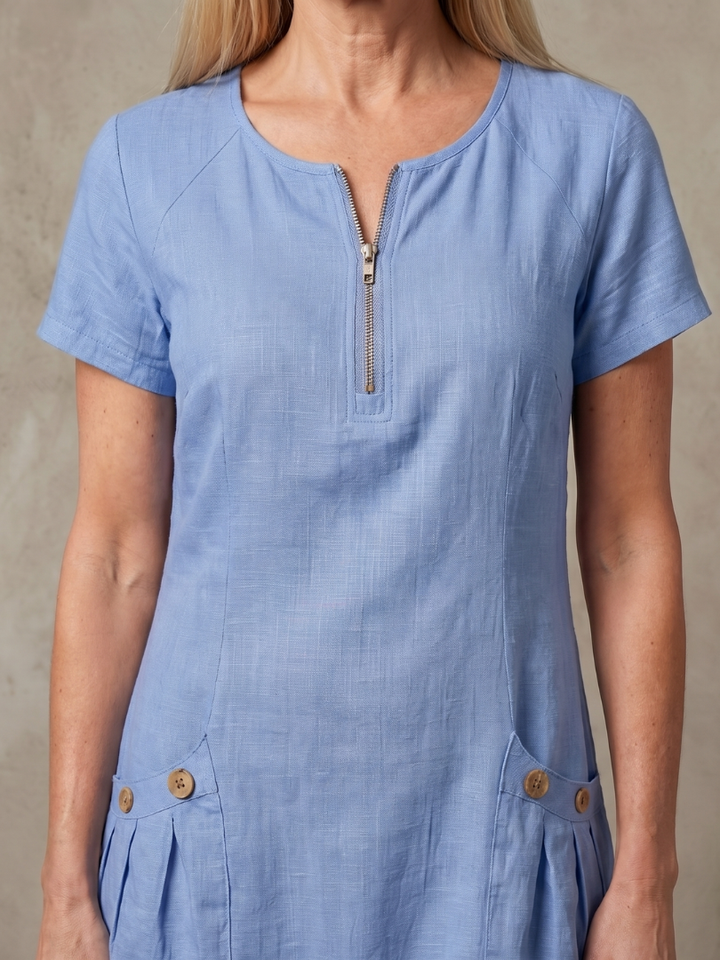Zulimar | Zip Neck Pocket Detail Knee Length Dress