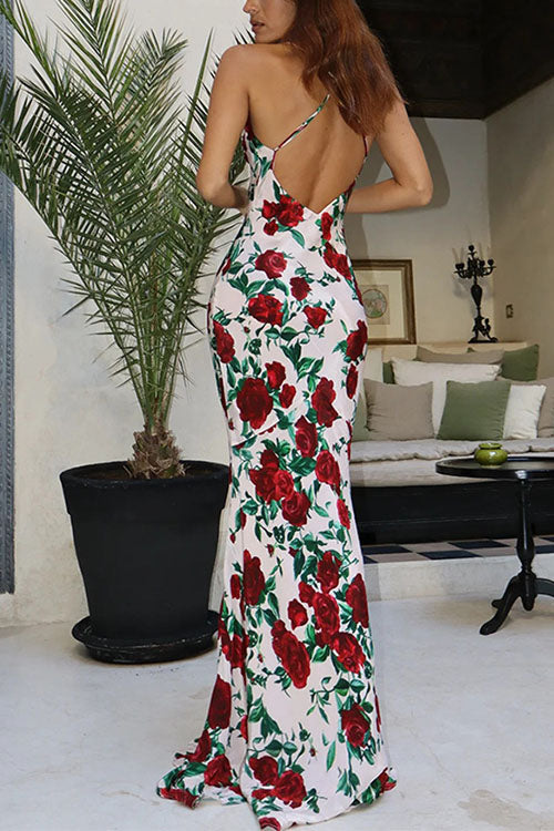 Margovil Spaghetti Strap Open Back Floral Print Maxi Dress
