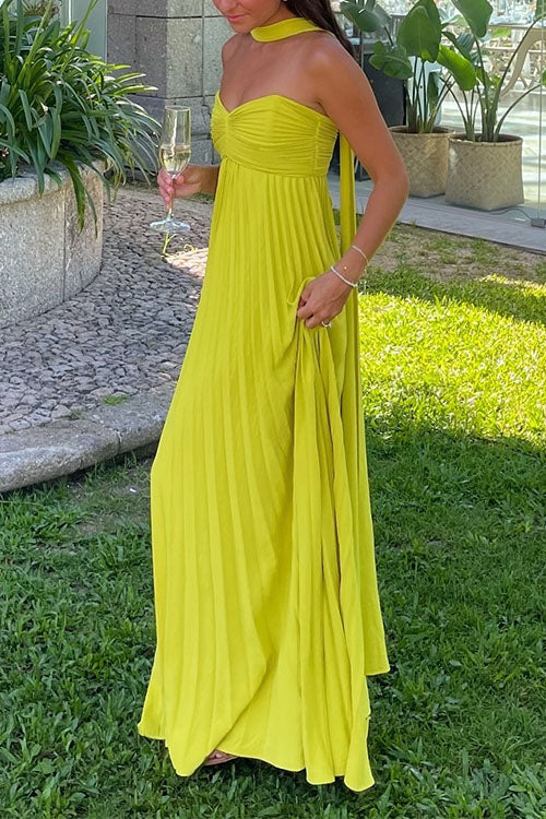 Margovil Strapless Back Lace-up Pleated Maxi Dress