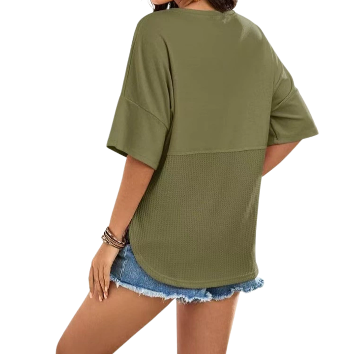 FRANKIE – Relaxed Waffle Knit Button Blouse