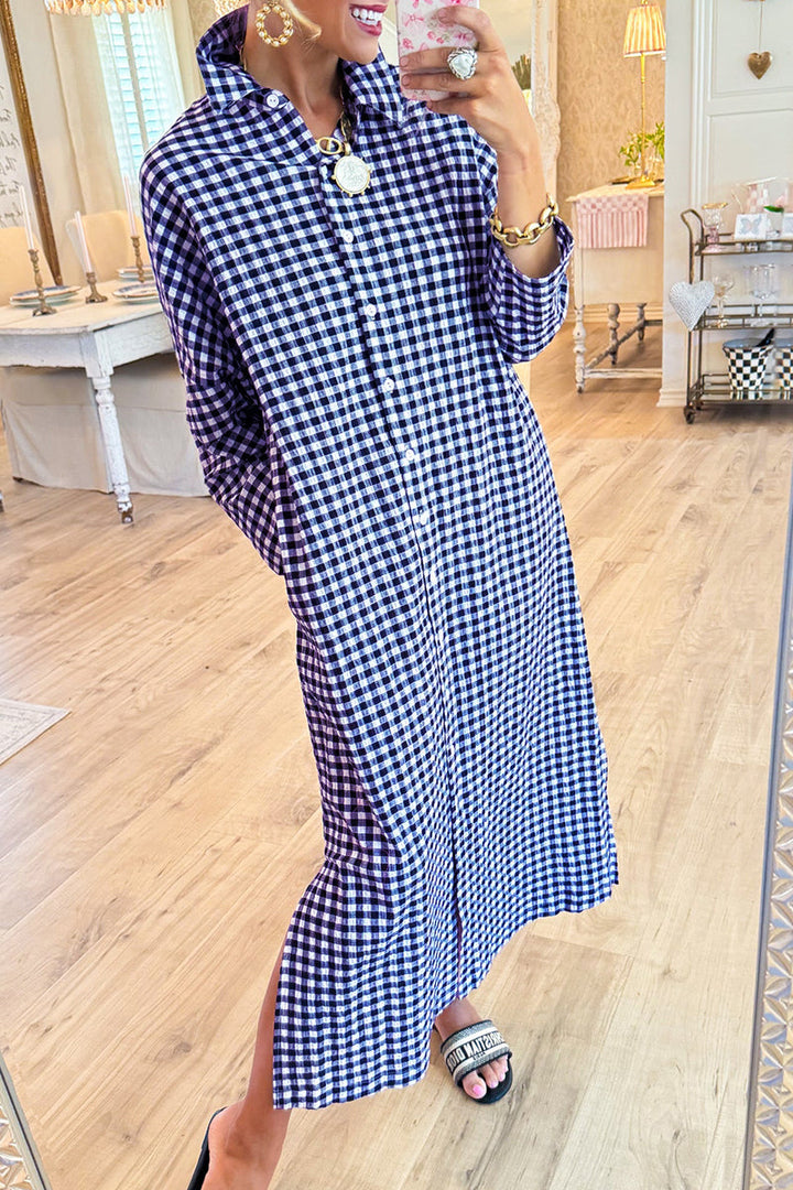 Soft Cotton Gingham Maxi Dress Relaxed Fit Casual Wear