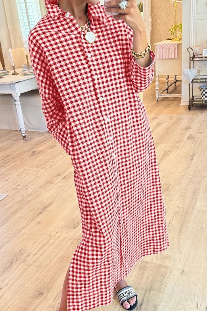 Soft Cotton Gingham Maxi Dress Relaxed Fit Casual Wear