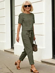 Lightweight Cotton Blend Two Piece Relaxed Fit Suit