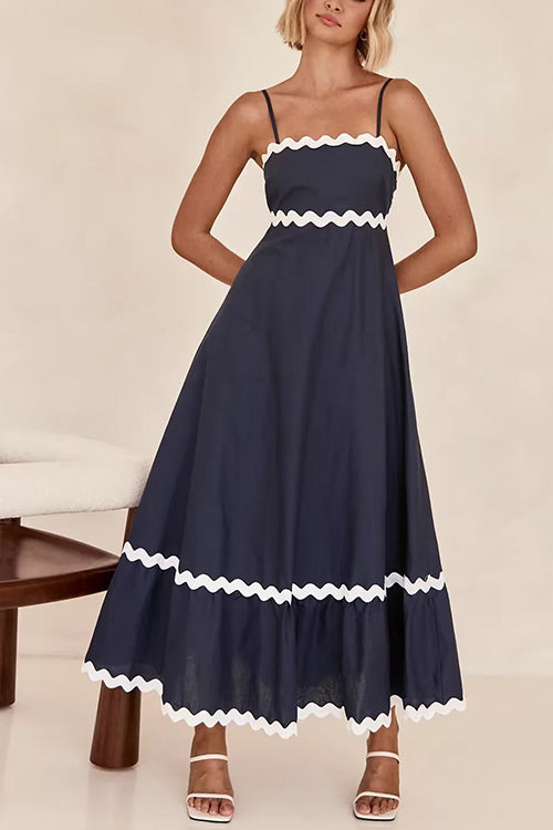 Margovil Spaghetti Strap Ric Rac Trim Swing Maxi Dress