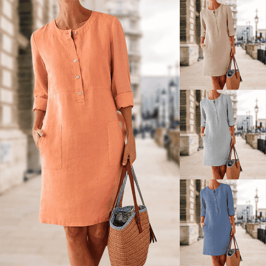 Lightweight Linen Dress Relaxed Fit Breathable Fabric