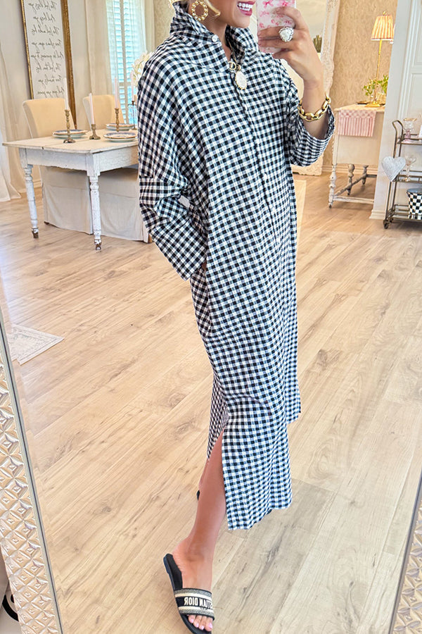 Soft Cotton Gingham Maxi Dress Relaxed Fit Casual Wear