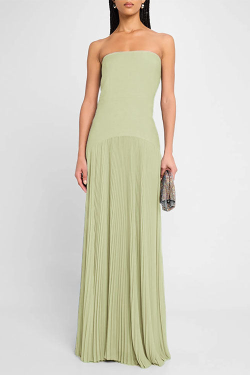 Margovil Strapless Tube Patchwork Pleated Maxi Dress