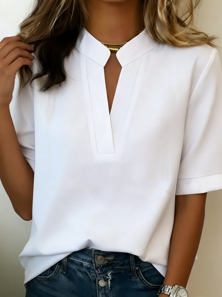 Elegant V Neck Blouse Relaxed Fit Lightweight Fabric