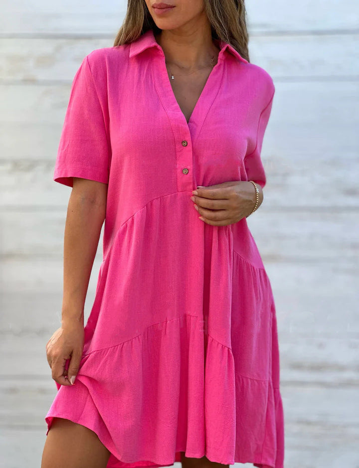 Lightweight Short Sleeve Dress Relaxed Fit Flared Silhouette
