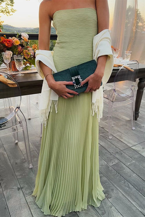 Margovil Strapless Tube Patchwork Pleated Maxi Dress
