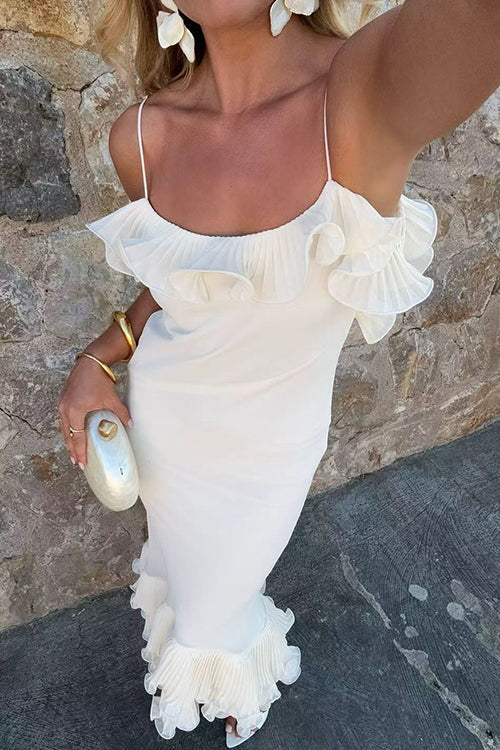 Margovil Spaghetti Strap Open Back Ruffle Trim Maxi Dress