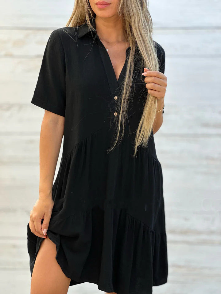 Lightweight Short Sleeve Dress Relaxed Fit Flared Silhouette