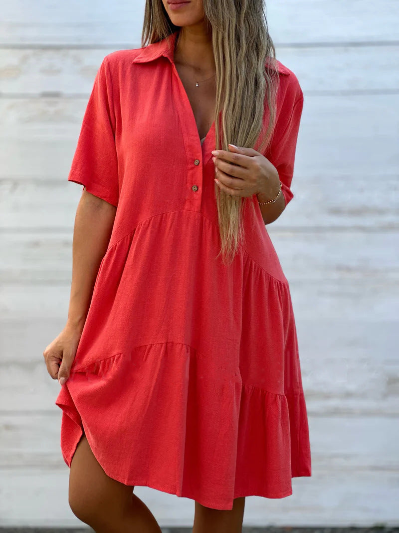 Lightweight Short Sleeve Dress Relaxed Fit Flared Silhouette