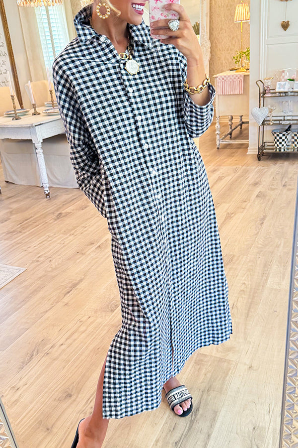 Soft Cotton Gingham Maxi Dress Relaxed Fit Casual Wear