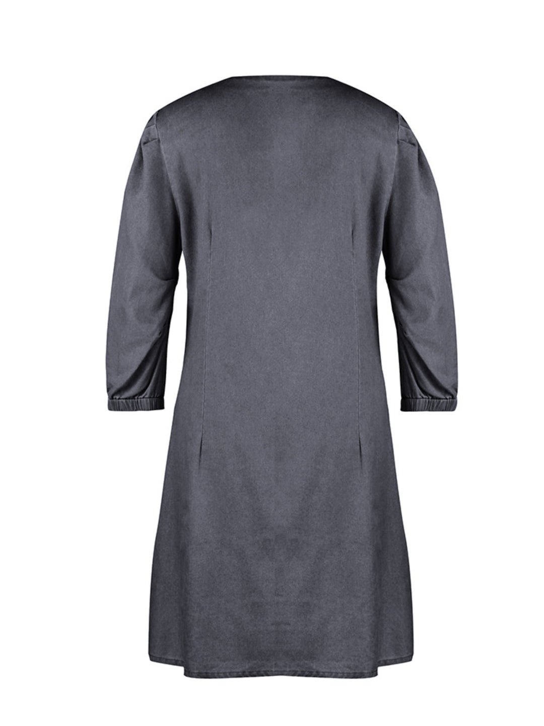 Soft Denim V Neck Dress Puff Sleeve Above Knee