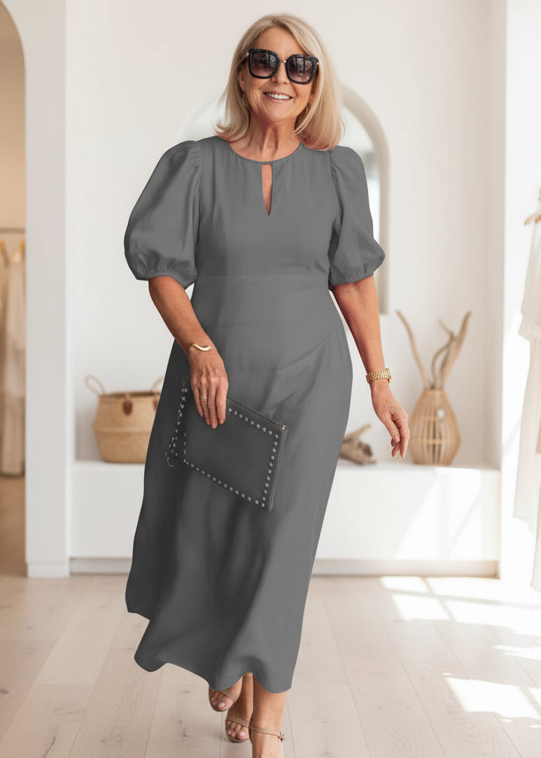 Relaxed Fit Maxi Dress Puff Sleeve Lightweight Linen