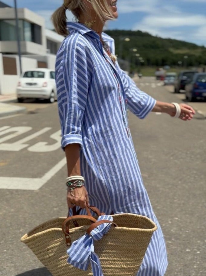 Striped Shirt Dress Lightweight Relaxed Fit