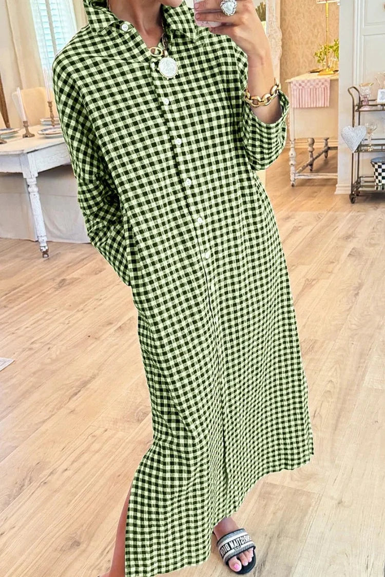Soft Cotton Gingham Maxi Dress Relaxed Fit Casual Wear