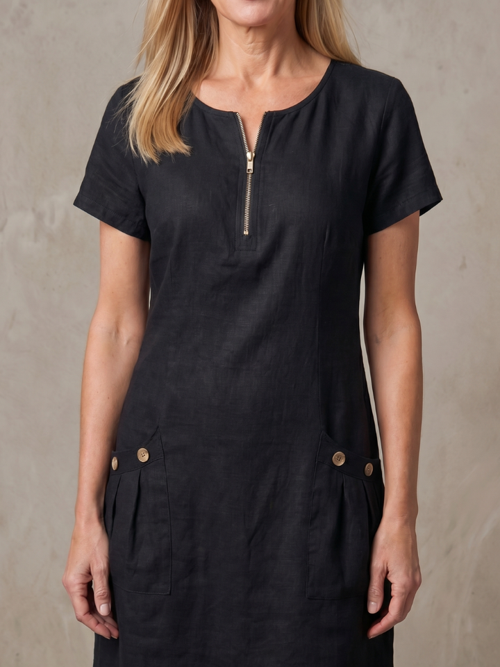 Zulimar | Zip Neck Pocket Detail Knee Length Dress