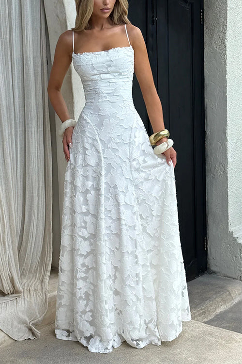 Margovil Spaghetti Strap Backless Lace-up Jacquard Maxi Dress