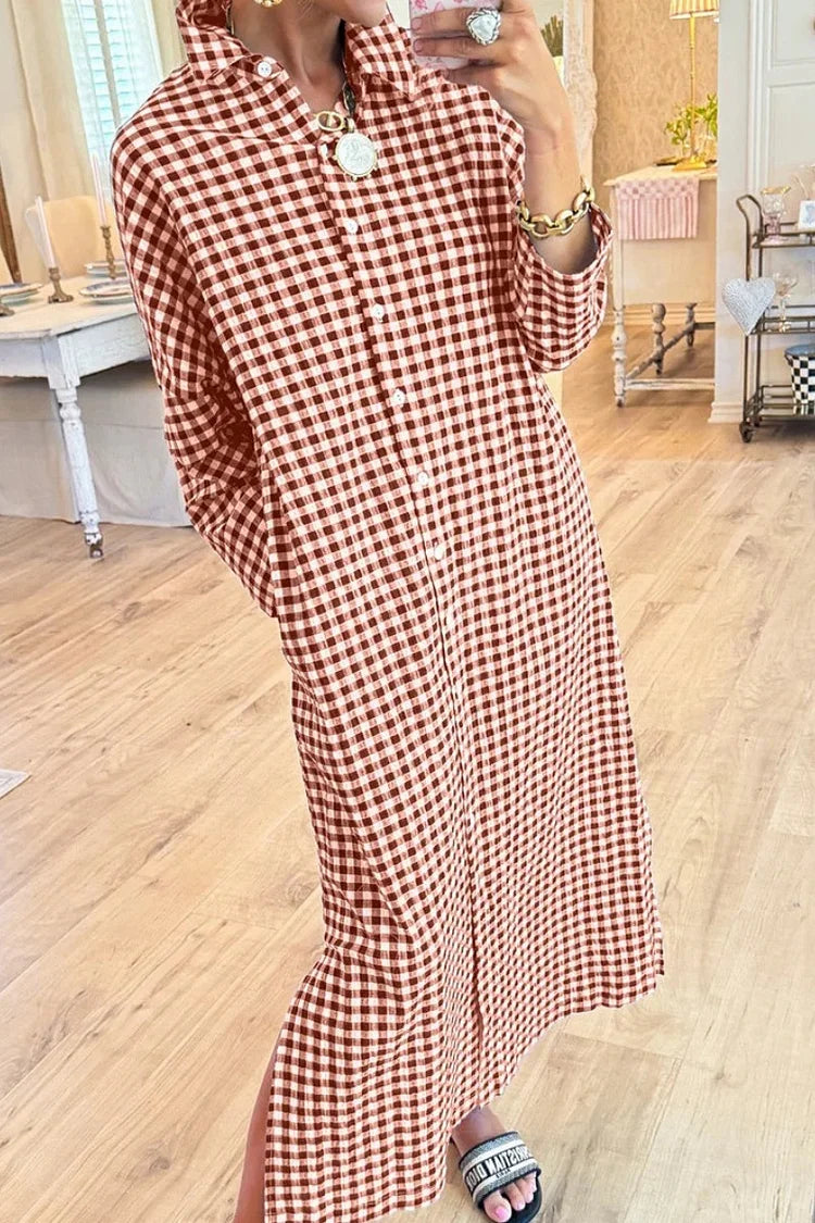 Soft Cotton Gingham Maxi Dress Relaxed Fit Casual Wear