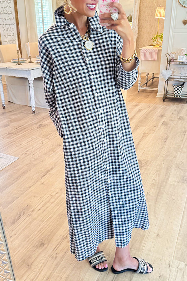 Soft Cotton Gingham Maxi Dress Relaxed Fit Casual Wear