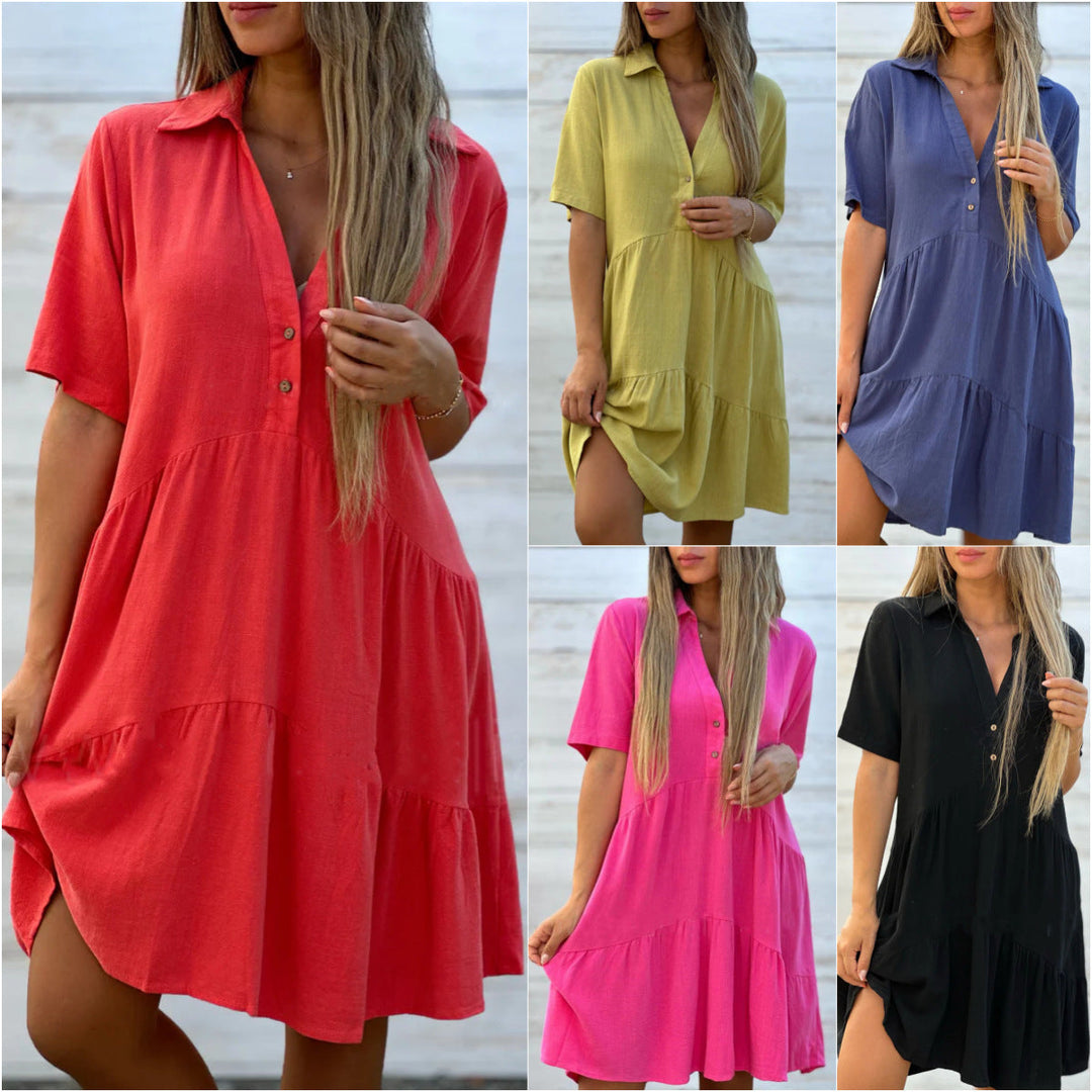 Lightweight Short Sleeve Dress Relaxed Fit Flared Silhouette