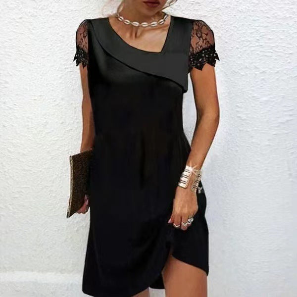 Elanora | Lace Sleeve Asymmetry Noir Dress