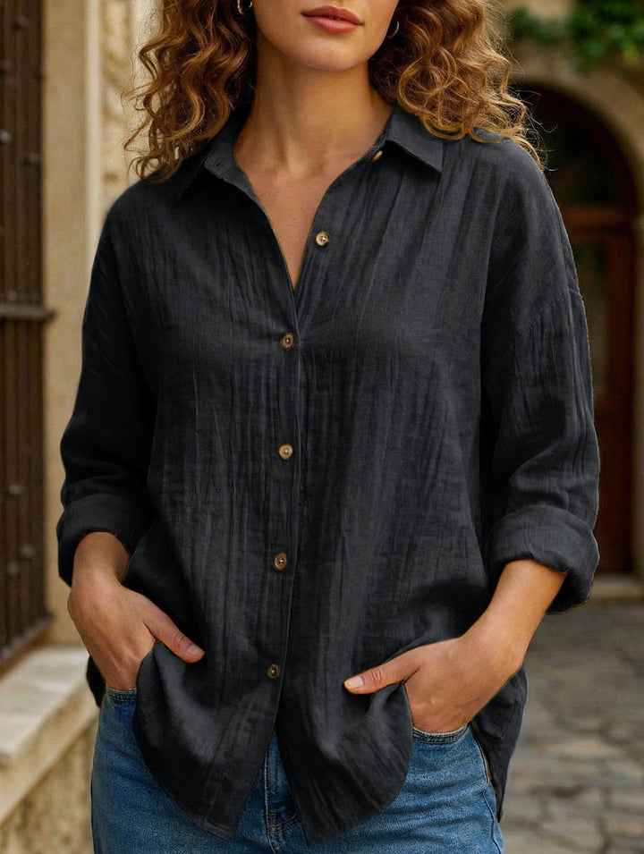 Relaxed Fit Button Up Shirt Lightweight Pleated Texture