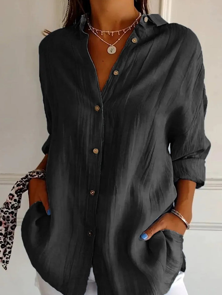 Relaxed Fit Button Up Shirt Lightweight Pleated Texture