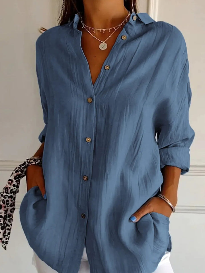 Relaxed Fit Button Up Shirt Lightweight Pleated Texture