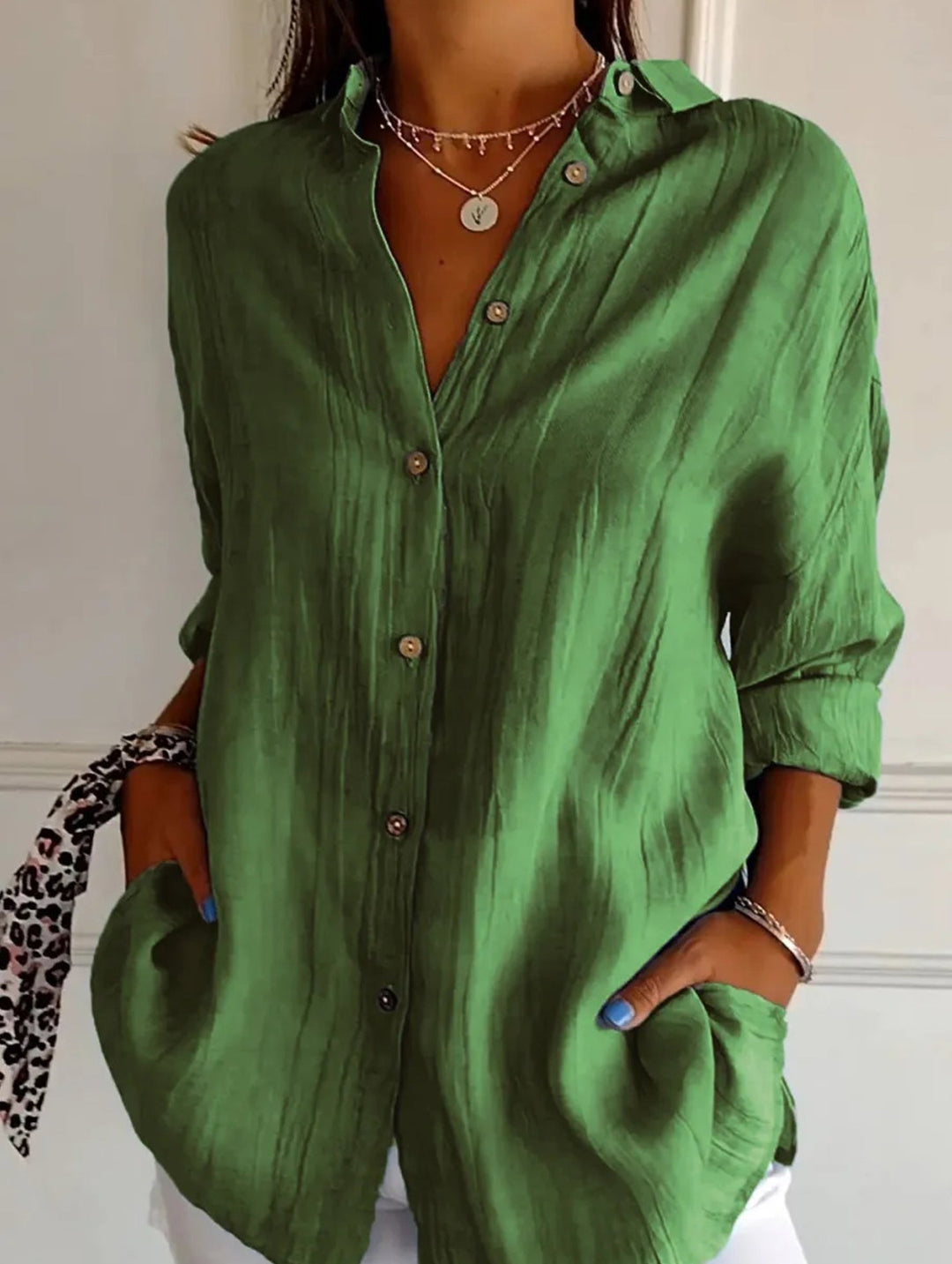 Relaxed Fit Button Up Shirt Lightweight Pleated Texture