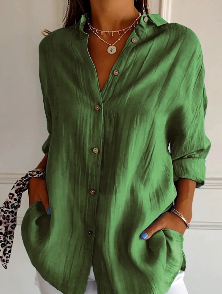 Relaxed Fit Button Up Shirt Lightweight Pleated Texture