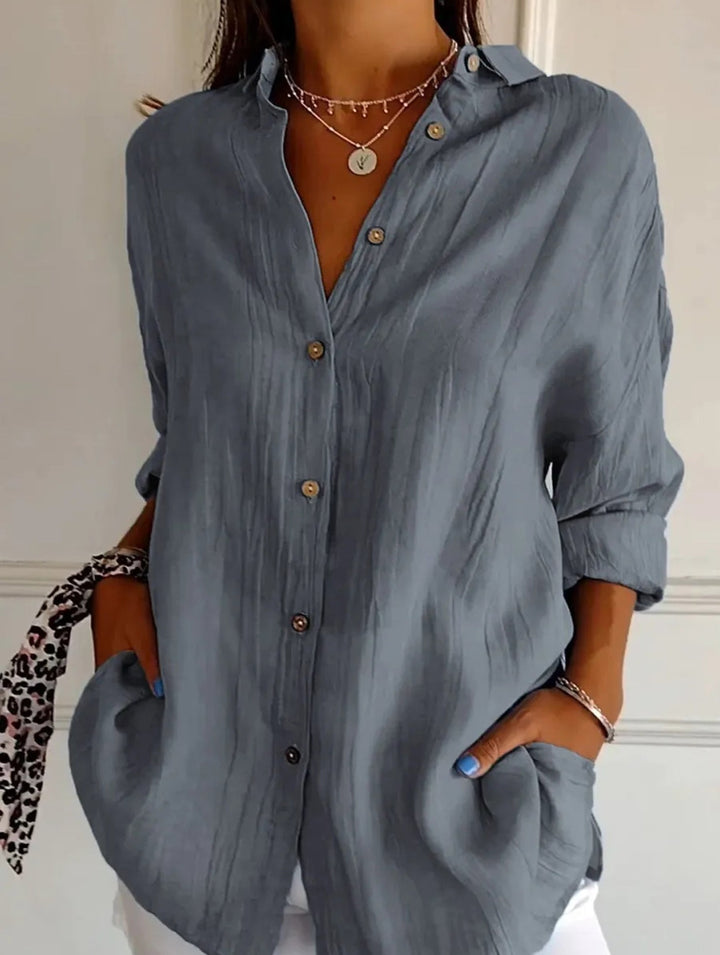 Relaxed Fit Button Up Shirt Lightweight Pleated Texture