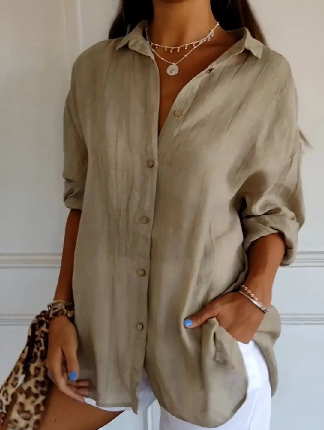 Relaxed Fit Button Up Shirt Lightweight Pleated Texture