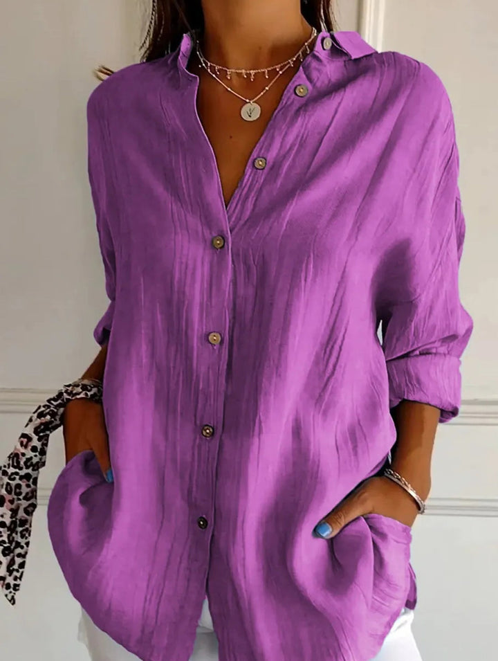 Relaxed Fit Button Up Shirt Lightweight Pleated Texture