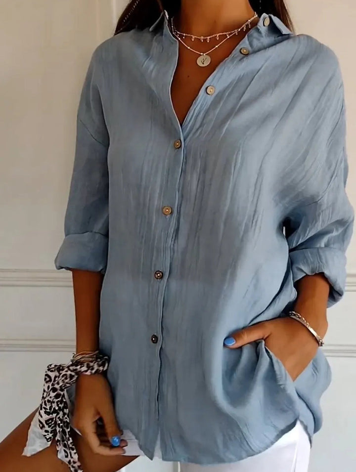 Relaxed Fit Button Up Shirt Lightweight Pleated Texture