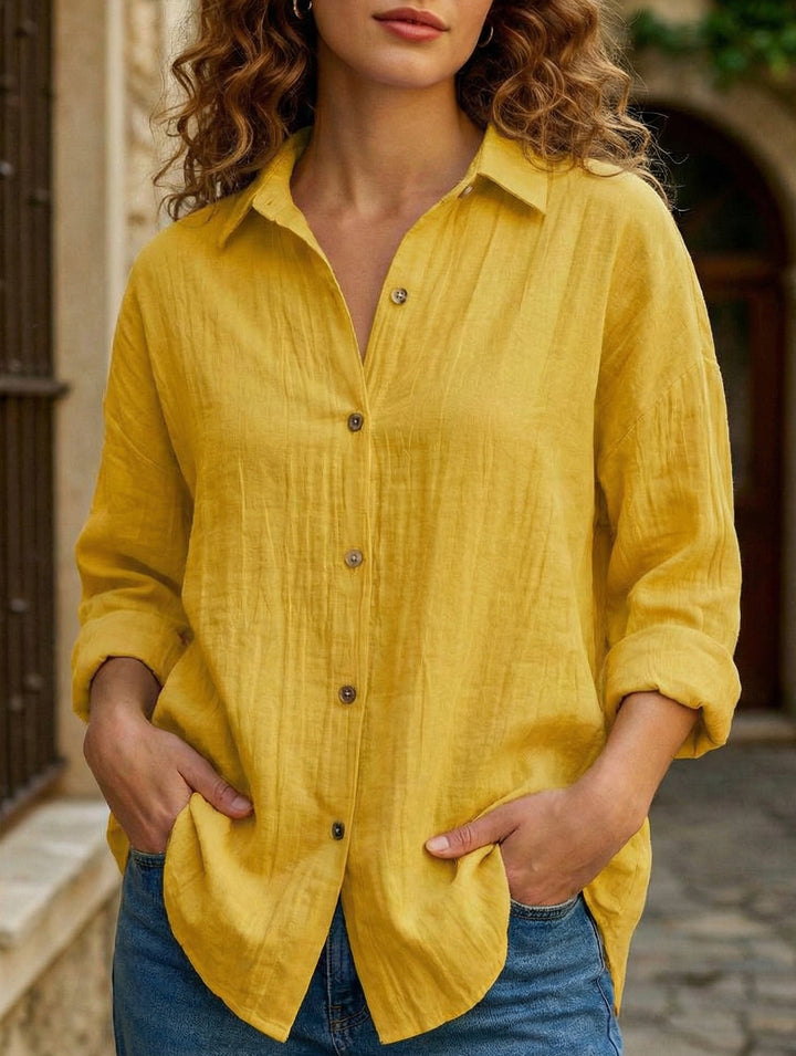 Relaxed Fit Button Up Shirt Lightweight Pleated Texture