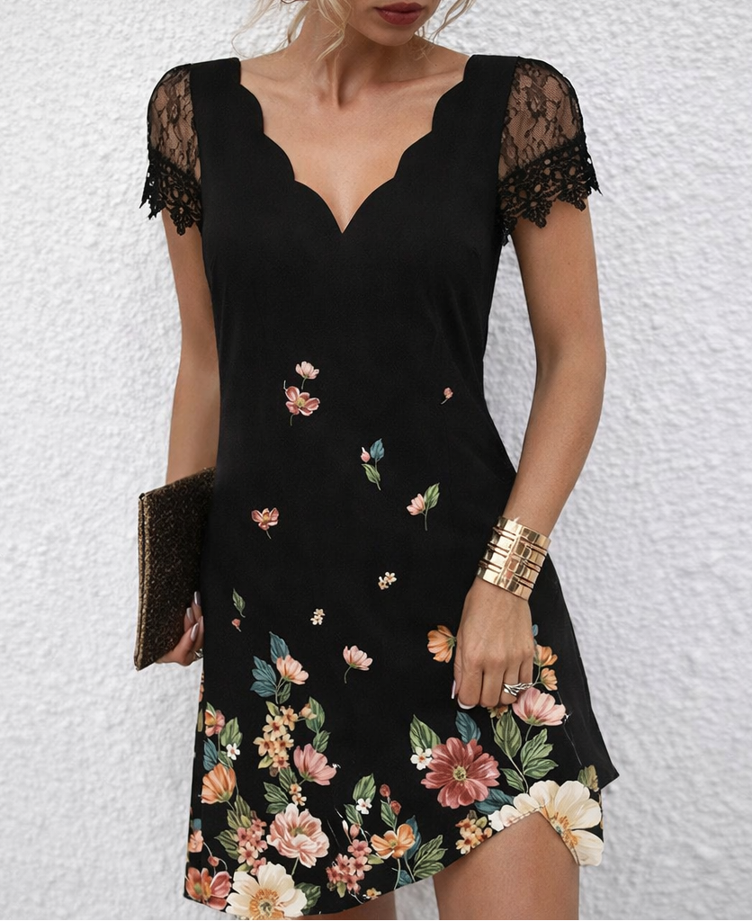 Maribelle | Lace Sleeve Midnight Garden Dress