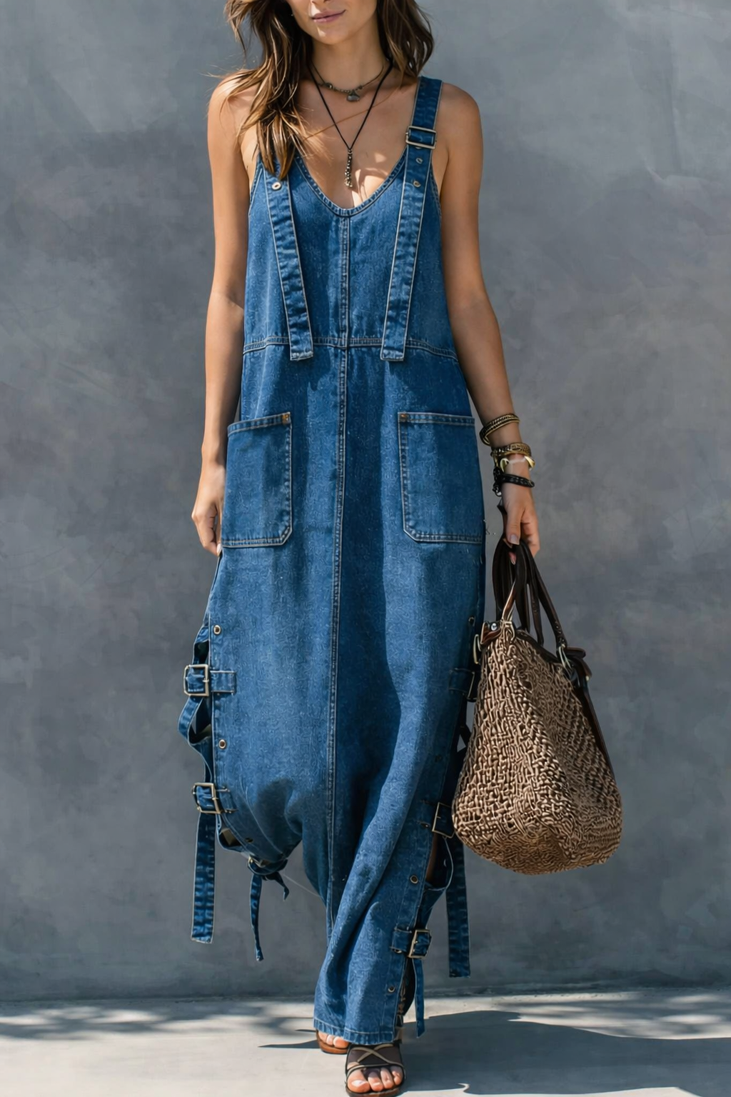 Heather | Elastic Waist Denim Jumpsuit