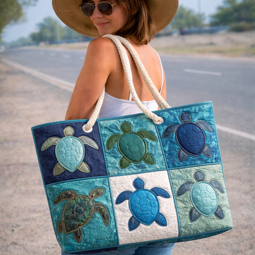 Quilted Blue Turtle Beach Bag