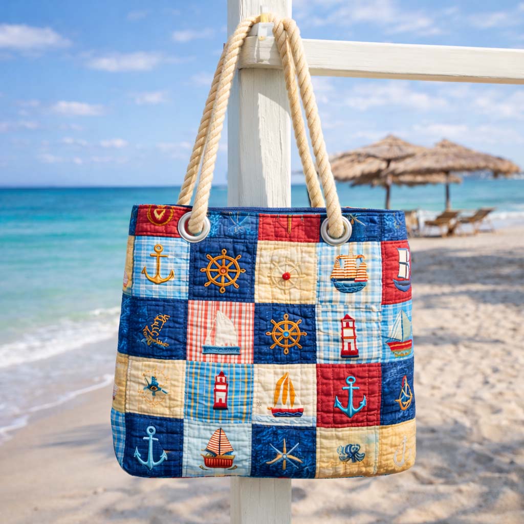 Quilted Marine Patchwork Beach Bag