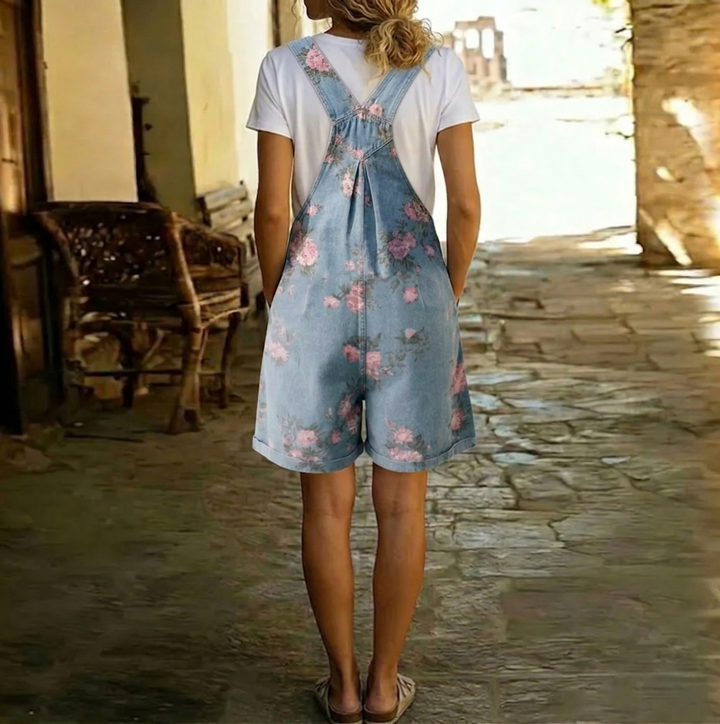 Joan | Vintage Washed Soft Cotton Feel Denim Floral Jumpsuit