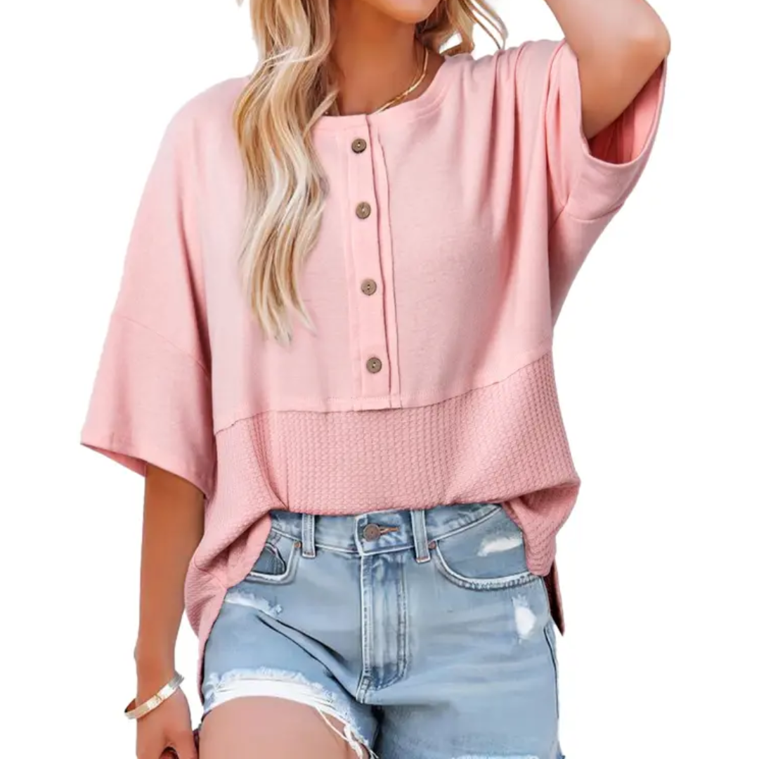 FRANKIE – Relaxed Waffle Knit Button Blouse