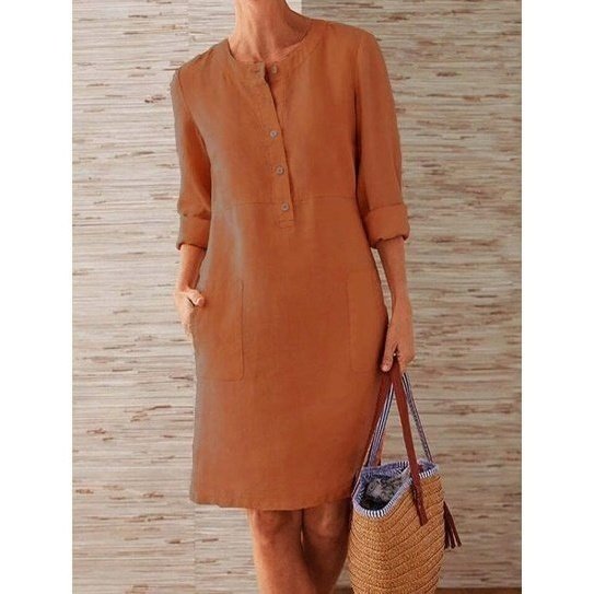 Lightweight Linen Dress Relaxed Fit Breathable Fabric