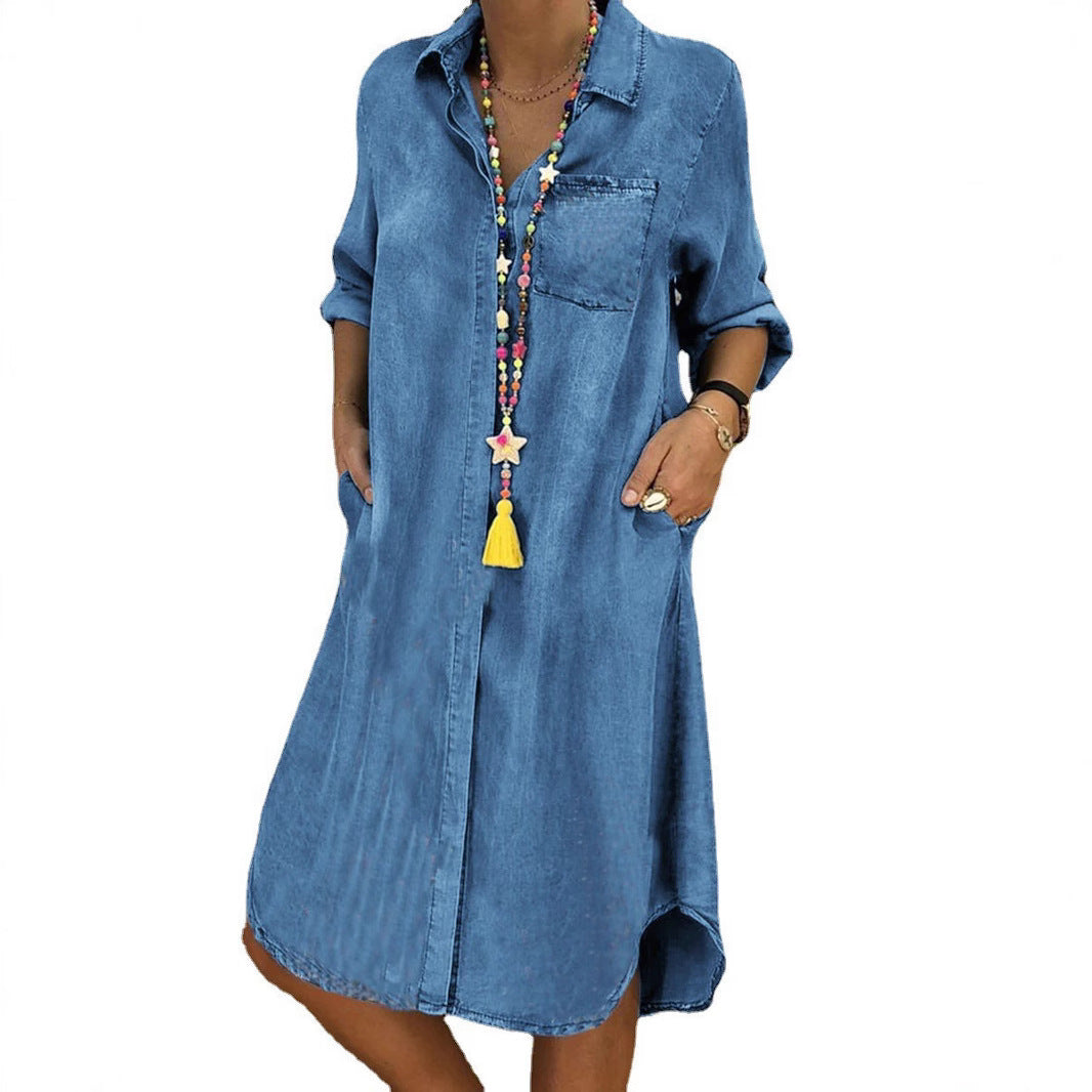 Relaxed Fit Denim Shirt Dress Casual Button Down