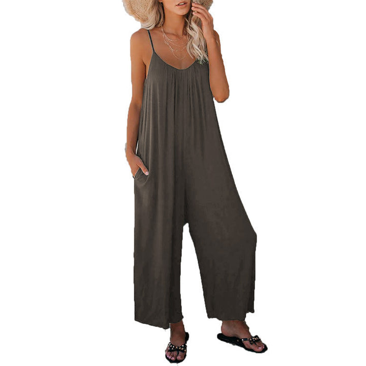 Loose Fit Women's Cotton Blend Jumpsuit Casual Pocket Style