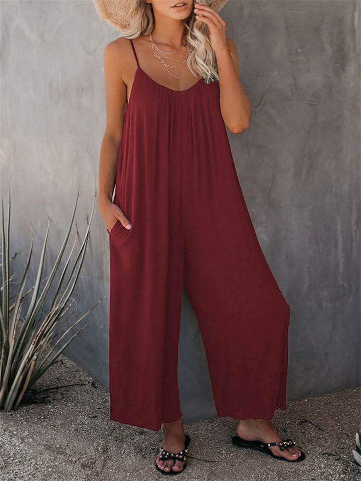 Loose Fit Women's Cotton Blend Jumpsuit Casual Pocket Style